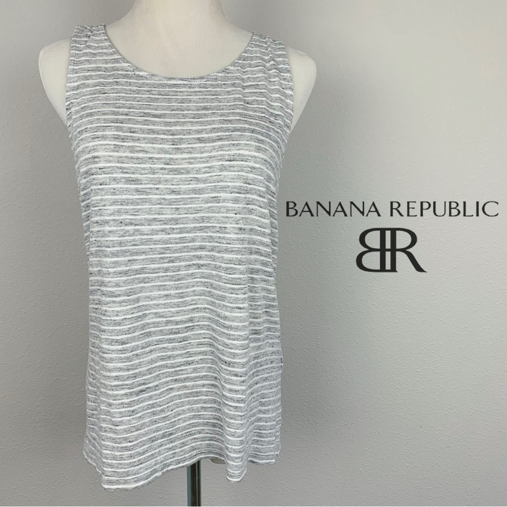 Banana Republic M gray striped linen blend tank